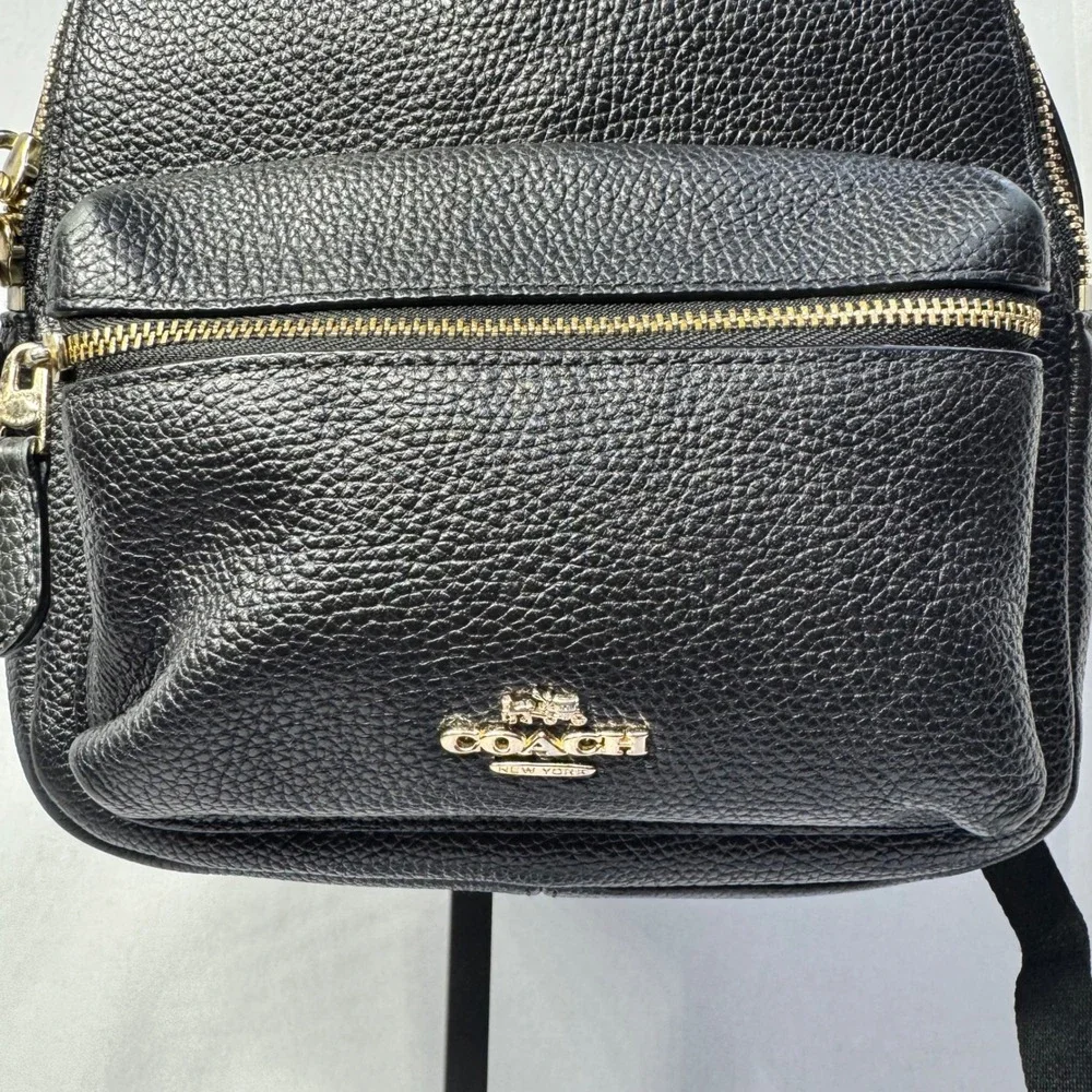 Coach Mini Charlie Backpack Black Pebbled Leather‎ Gold Hardware #M1567-F38263